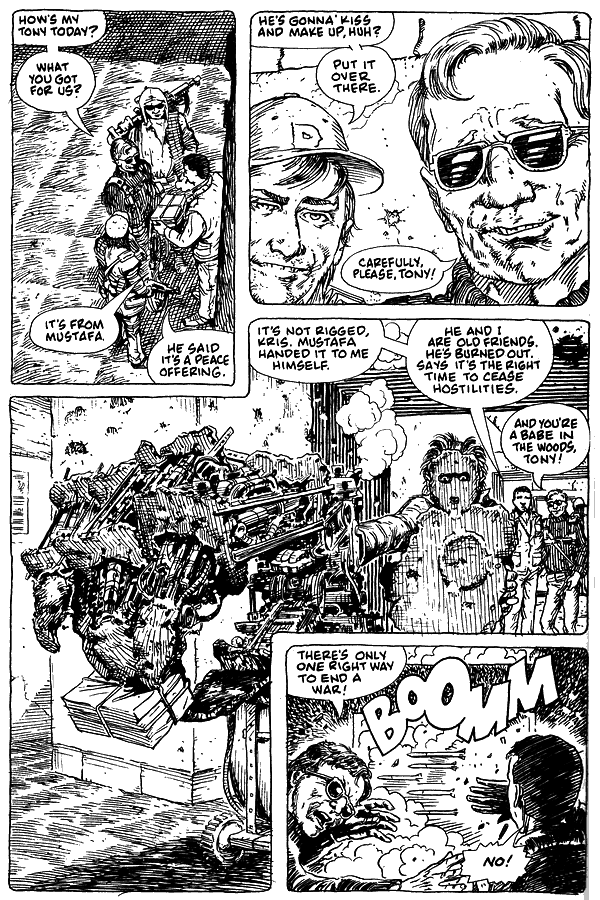 Tony is a courier between warlords; dream-comic by Rick Veitch. Click to enlarge.