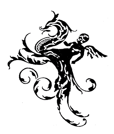 Silhouette of dragon. Art stamp; artist unknown.