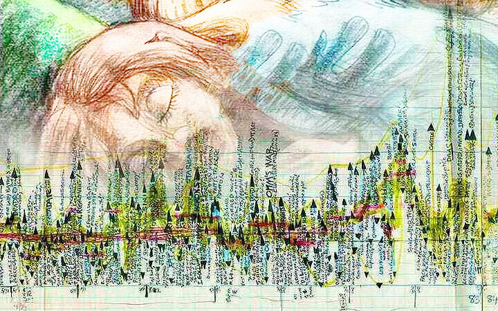 Dream chart; horizontal is date, vertical is wordcount. Sketch by Wayan.
