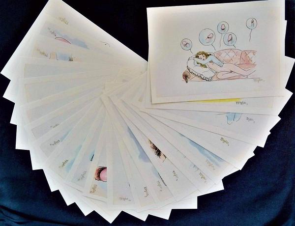 'Dreamer' and 20 more erotic cartoons on cards, 1930, by Toyen. Click to enlarge.