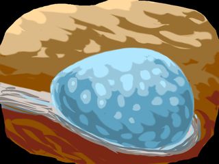 Ratty's precious blue egg, cupped in a soup ladle. Dream sketch by Wayan.