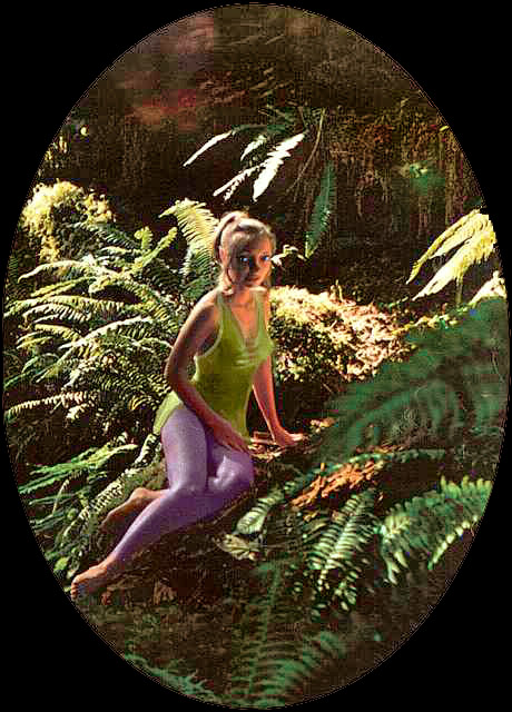 My fairy wife hides in a ferny cave on the Modoc Plateau. Dream collage by Wayan; click to enlarge.