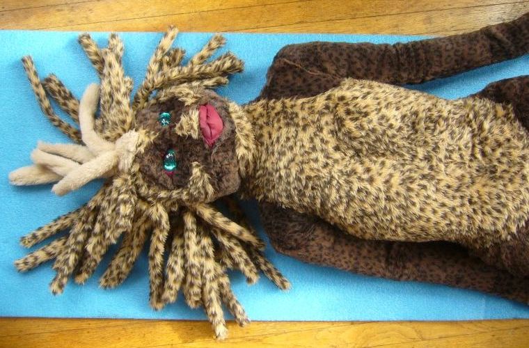 Ailura, a catgirl with leopard pelt; a lifesize soft sculpture of a recurring dream figure by Wayan. Click to enlarge.