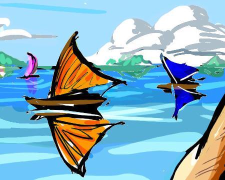 Sailboats and tropical islands. Dream sketch by Wayan.