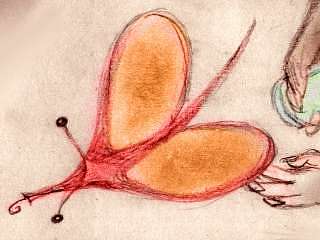 Pencil sketch of a dream by Chris Wayan: a floating sculpture of a red and orange space-reef fishmoth, a creature thriving in hard vacuum.