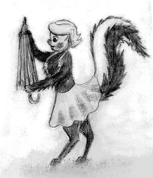 Hepzibah the skunk in 'Pogo' by Walt Kelly; sketch by Wayan 1971.