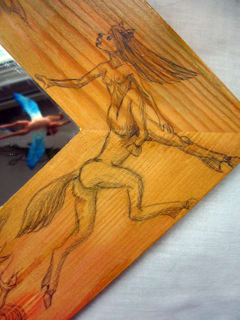 Centaur: recurring dream figure drawn/incised on wood by Chris Wayan, 2010