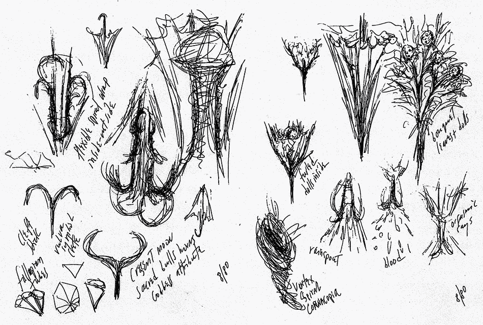 Dream sketch by Carolee Schneemann. Click to enlarge.