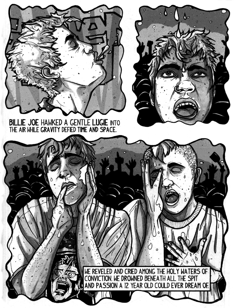 Comics page by Cristy C. Road telling a dream of being spat on at a Green Day concert and liking it.