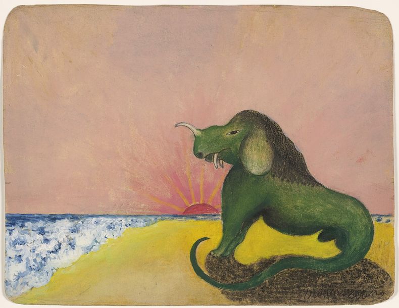 'Green Animal', dream painting by Minnie Evans.