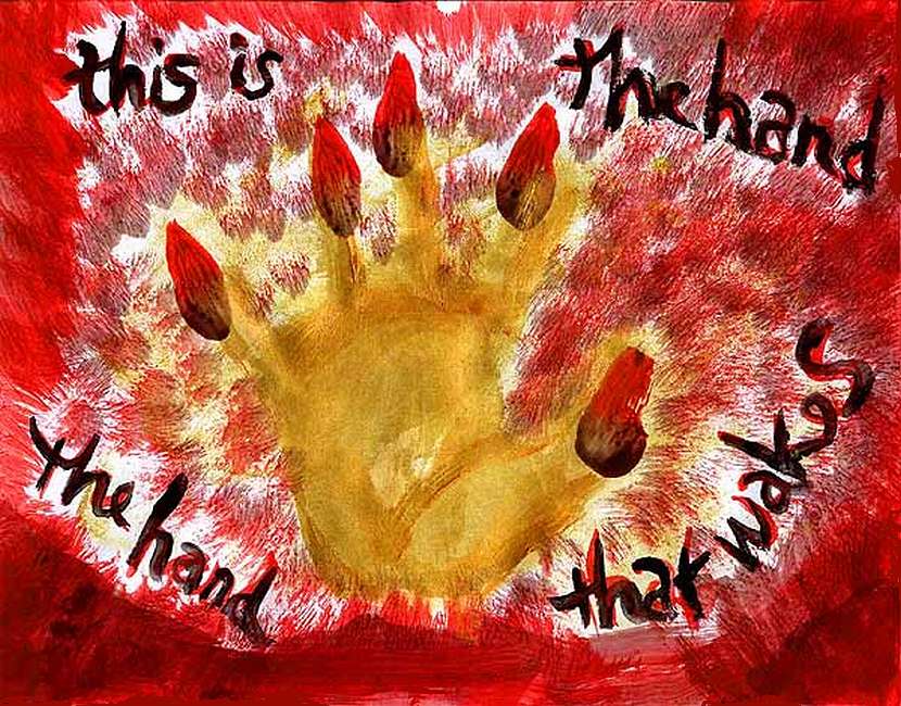 a hand of red brush-flames.