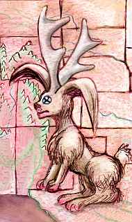 A jackalope; map of western USA in background.