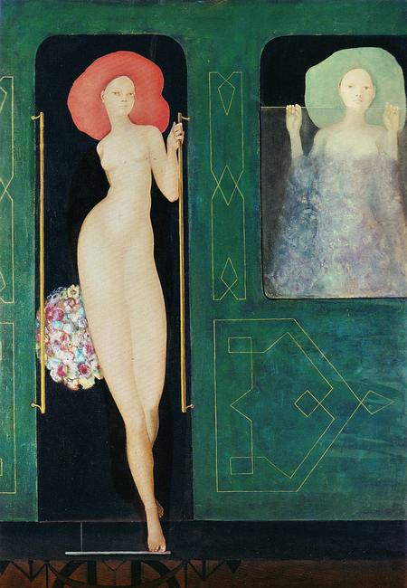 'Vesper Express', painted 1966 by Leonor Fini. Click to enlarge.