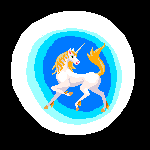 Small heraldic unicorn: white coat, blonde mane and tail.