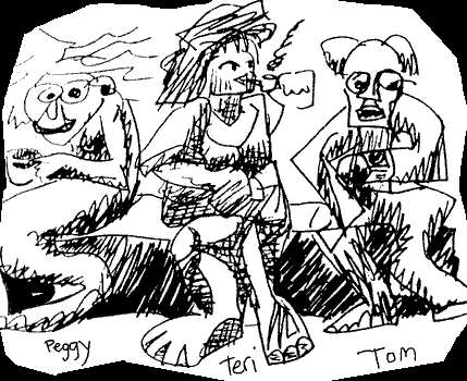 3 dorky guests at a party. Cartoon of dream by Wayan
