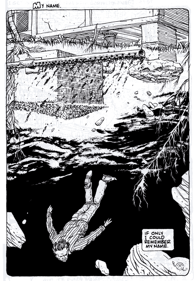 I fall into darkness, trying to remember my name; dream-comic by Rick Veitch.