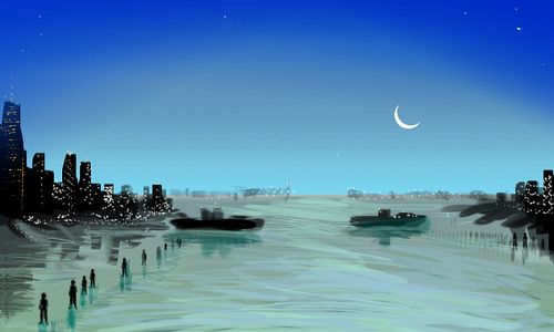 Jack Kerouac dreams sailors walk on water off Manhattan--sketch by Wayan. Click to enlarge.