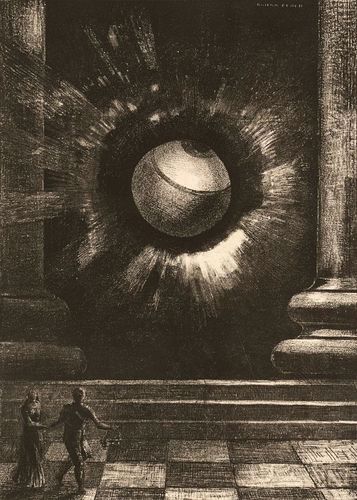 In Dreams: Vision. Lithograph by Odilon Redon, 1879. Click to enlarge.