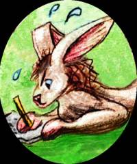 Me as a lab animal; a sort of rabbit trying to write with a big pencil.