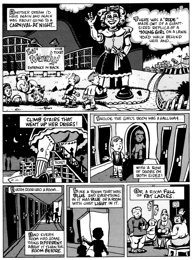 Four Real, Recurring Childhood Dreams (#2), a dream-comic by Bob Kathman.