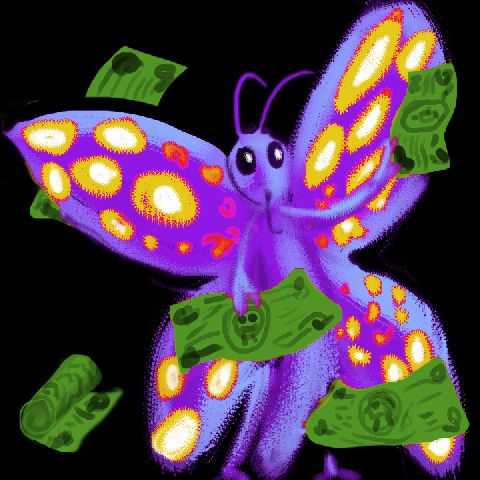 Sketch of a dream by Wayan: a butterfly making business deals.