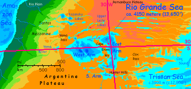 Rio Grande Sea (really a huge high-altitude lake) on Inversia, where up is down & down, up.