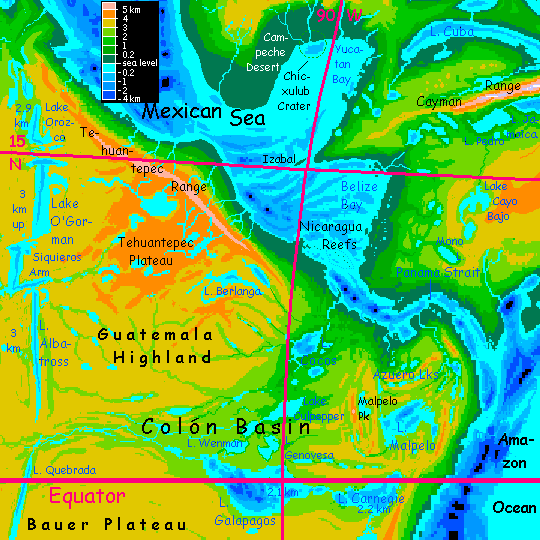 Map of Panama Strait linking the Canadian and Amazon Seas, on Inversia, where up is down is up.