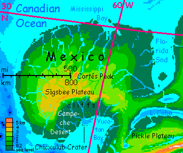 Map of Mexico, a peninsula in the Canadian Ocean, on Inversia, where up is down is up.