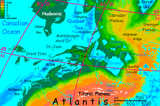 Map of east central coast of Canadian Ocean, on Inversia, where up is down is up.
