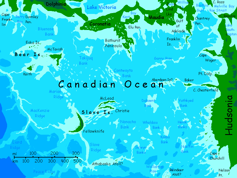 Map of the Bear & Slave Is., in the Canadian Ocean, on Inversia, where up is down is up.