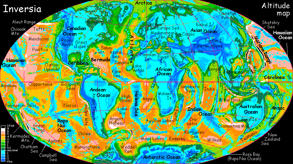 Map of Inversia, a world-building experiment. Click a feature to go there.