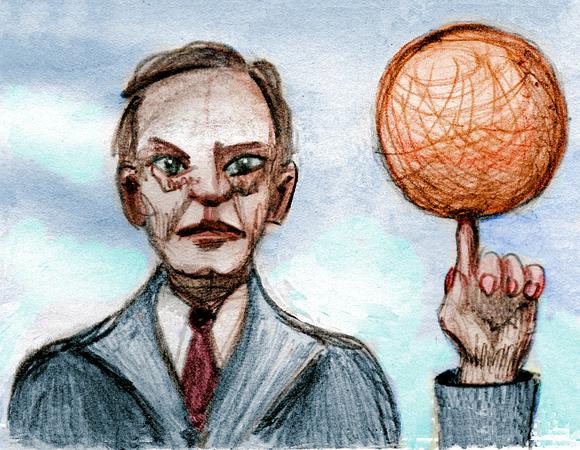 President Calvin Coolidge spinning a basketball on a finger; dream sketch by Wayan. Click to enlarge.