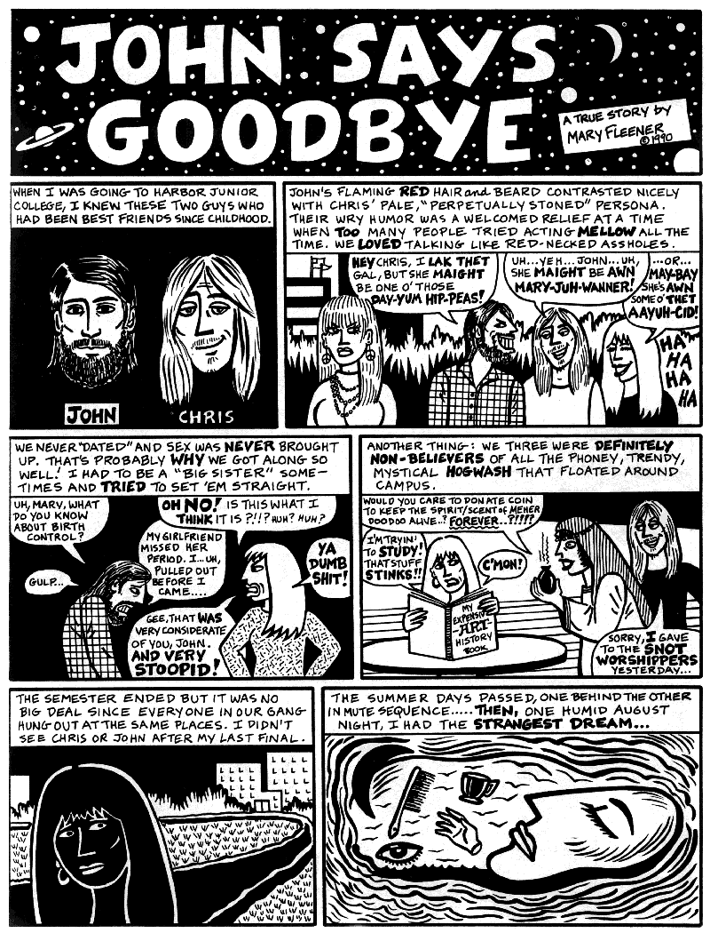 Page of a dream-comic by Mary Fleener: 'John Says Goodbye'