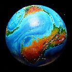 Thumbnail photo of Kakalea, an unlucky Earthlike world: blue seas, red dry continents. Click to enlarge.