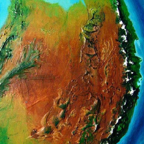 Orbital shot of the central desert and steppes of Bima, a southern continent on Kakalea, a model of an Earthlike world full of Australias.