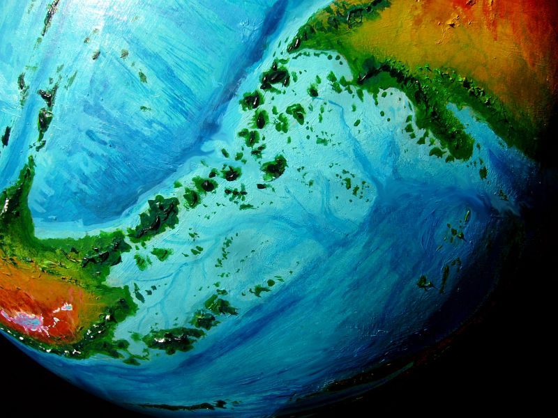 Orbital photo of the Loiba Archipelago, an equatorial island chain between Ata (left) and Ara (right), desert continents on Kakalea, an unlucky Earthlike world full of Australias.