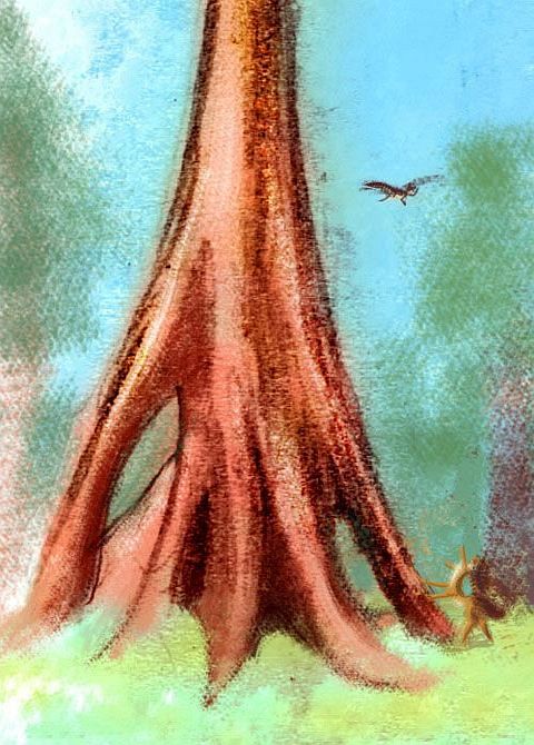 Buttresses of huge tree on Kakalea, a model of an Earthlike world full of Australias.