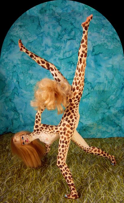 Giraffe-like Zara does a handstand during a raindance on Kakalea, a model of an Earthlike world full of Australias. Click to enlarge.