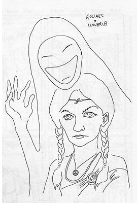 'Kolchec & Lunaria', dream-sketch by Al Davison 1977.