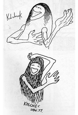 Kolchec, a recurring dream-guide, sketched twice by Al Davison, 1977.