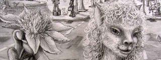 pencil sketch by Chris Wayan of a krelkin holding a flower