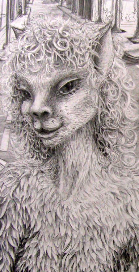 pencil drawing by Chris Wayan of a being met in a dream who called herself a krelkin