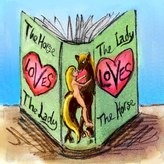 Spine of a book, 'The Hose Loves the Lady'. Dream sketch by Wayan. Click to enlarge.