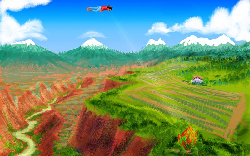 Flying over Utah I spot a red lettuce bigger than a man. Dream sketch by Wayan. Click to enlarge.