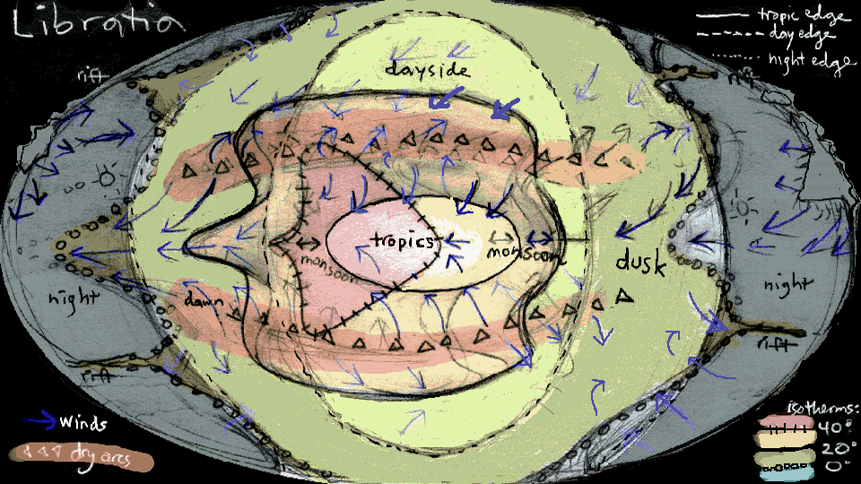 Map of Libratia, a model of a tidelocked world.