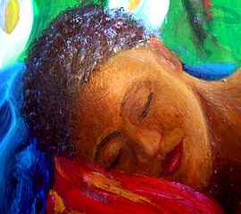 Painting of the face of a sleeping 
woman