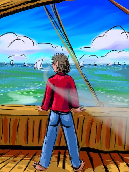 I'm on a schooner looking at a vast flotilla. Dream sketch by Wayan.