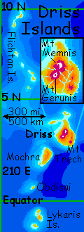 Map of the Driss Islands in the Diomedes region on Lyr, a world-building experiment.