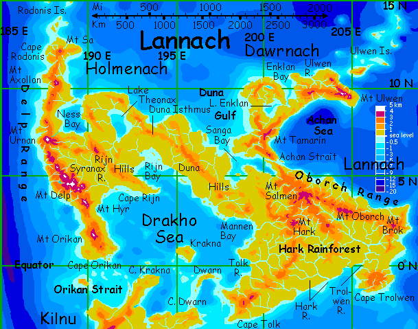 Map of the continent of Lannach in the Diomedes region of Lyr, a world-building experiment.