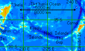 Map of the Nadi and Kusalu Islands, linking the Diomedes and Gaiila regions on Lyr, a model of a huge sea-world.